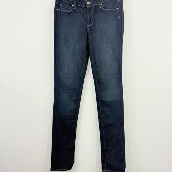 Paige Peg Skinny Dark Wash Mid Rise Tall Denim Jeans - Picture 1 of 16